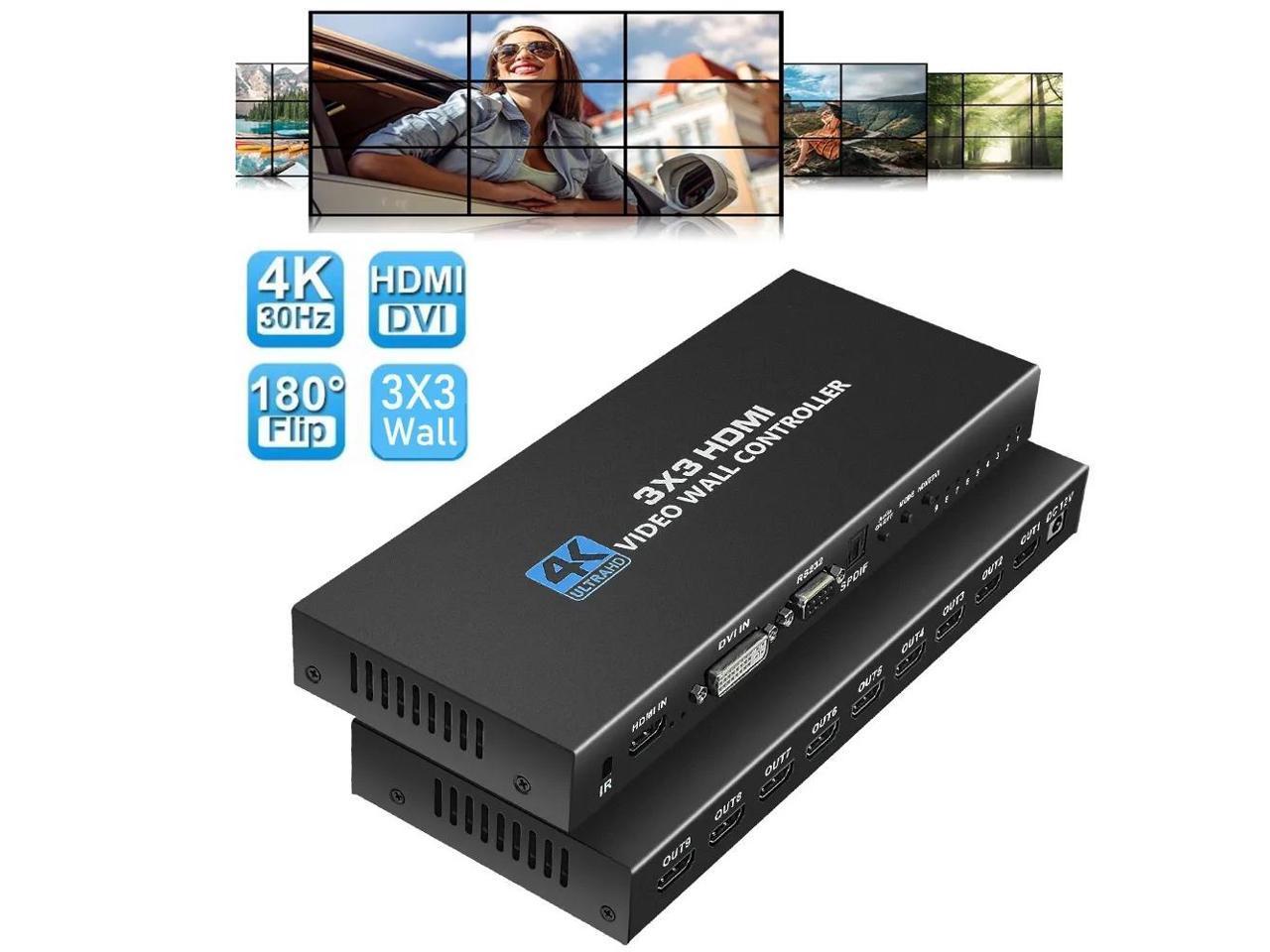 KEHIPI 3×3 HDMI Video Wall Controller, 1080P@60Hz HDMI DVI TV Wall Processor, 1080P HDMI Video Image Processor, HDMI & DVI Input with RS232, 180 Degree Rotate,Support 13 Display Modes