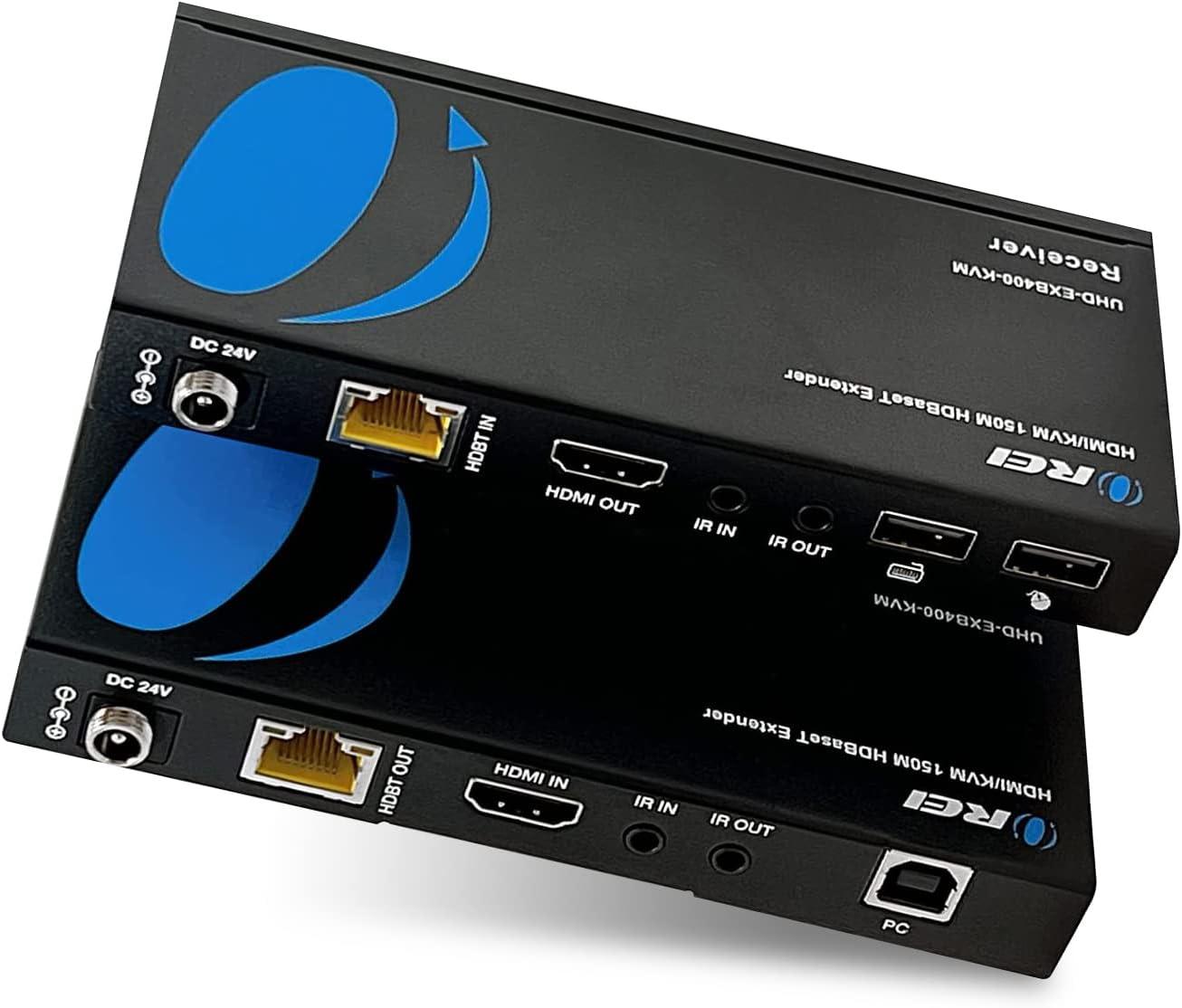 OREI 4K KVM HDMI Extender Over LAN HDBaseT PoC Single CAT5e/CAT6A/CAT7 Cable 4K @ 60Hz — Up to 400 Ft 4:4:4 — Remote Keyboard Mouse USB Control — Digital Full HD