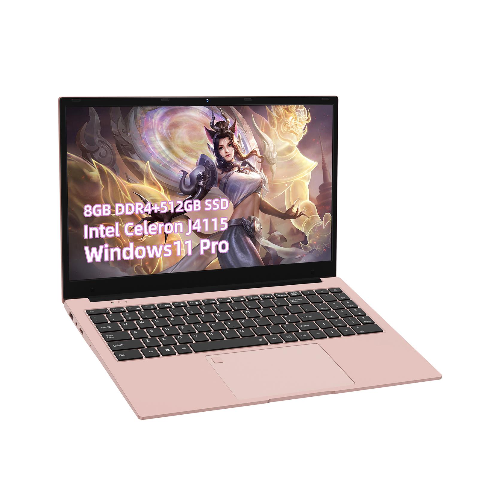 JSHIX  Laptop Windows 11 Pro , 15.6″ FHD(1920 x 1080) IPS Display,Intel J4115 CPU Notebook Computer, 8GB RAM DDR4, 512GB M.2 SSD,Full Size Backlit Keyboard with Fingerprint Reader,3.3 lbs Pink 512 GB