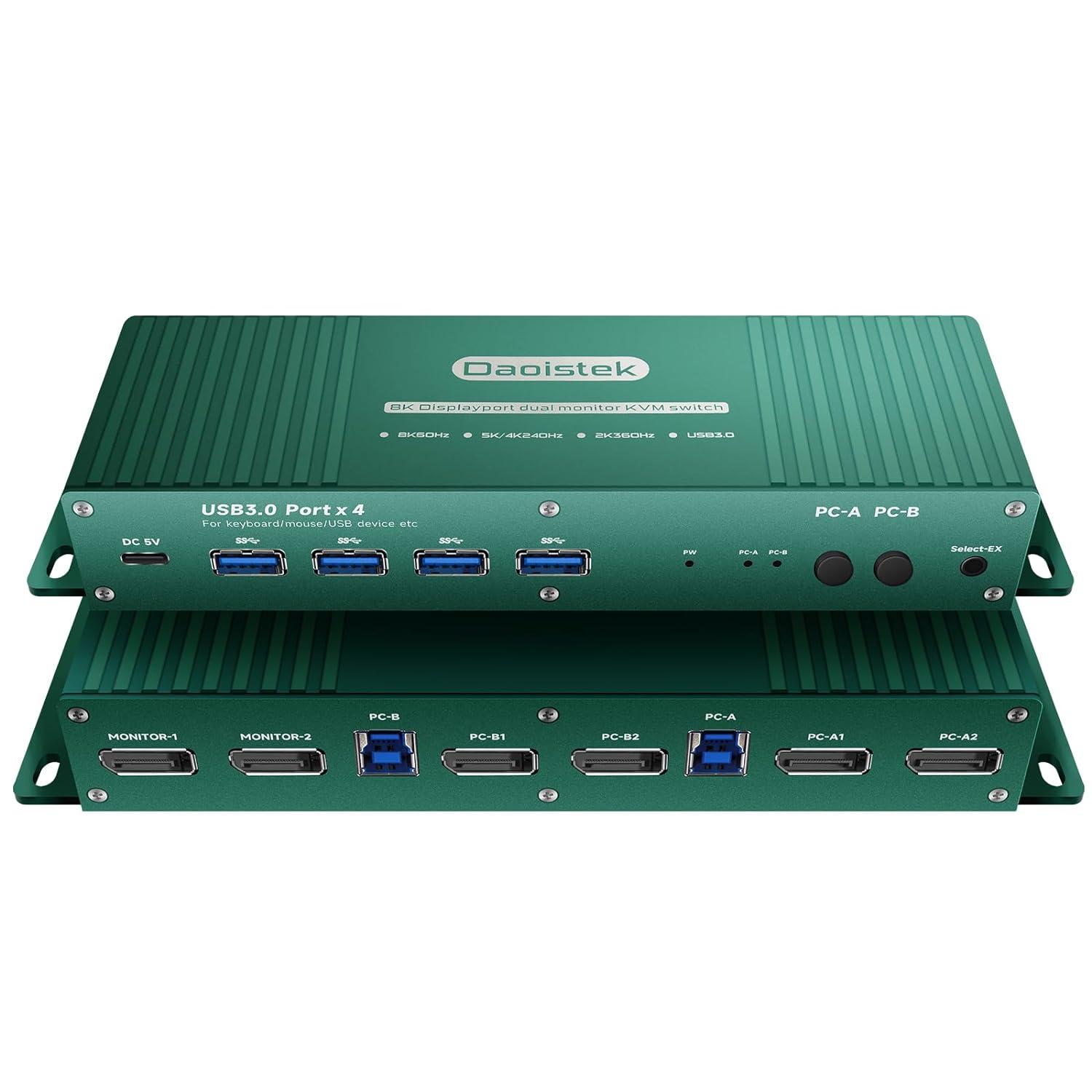 Displayport kvm Switch 2 Monitors 2 Computers 4K 240Hz kvm Switch 2 Monitors 2 Computers Display Port 1440P 120Hz 144Hz 165Hz 175Hz 240hz kvm Switch displayport Two Monitors 2 in 2 Out Daoistek