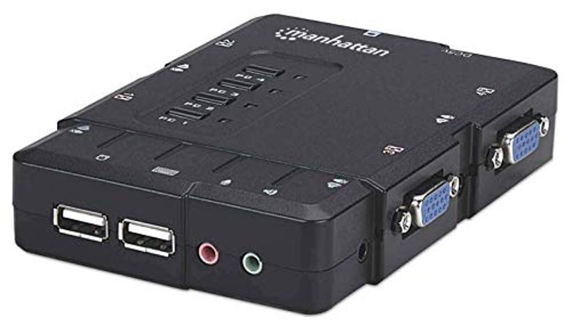 MANHATTAN 4 Port KVM Switch — Audio & Microphone Functionality with USB Support — for Managing Multimedia Systems on Computer & PC — 151269