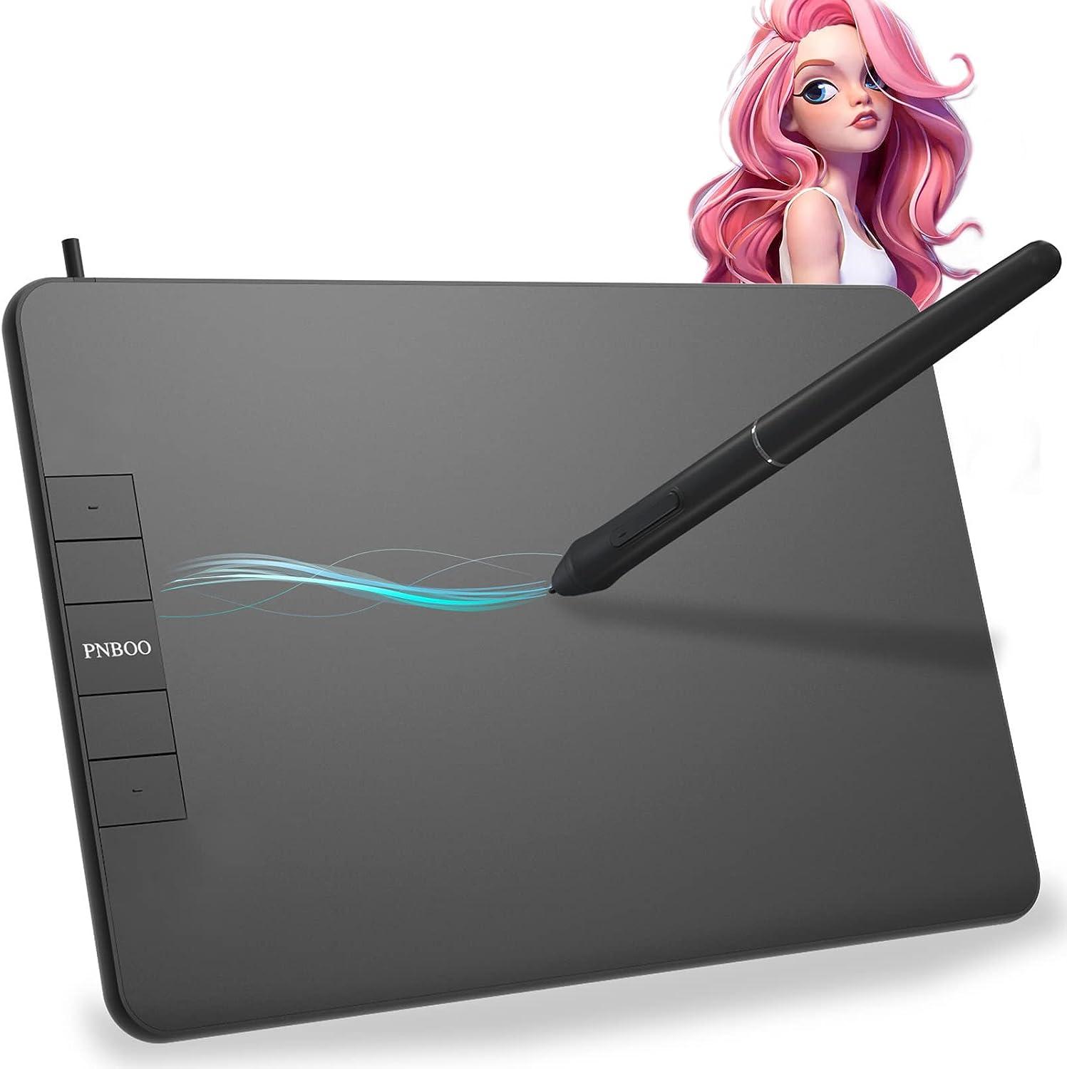 PNBOO PN640 Drawing Tablet, 8192 Professional Levels Pressure, Support Chromebook Linux Android Windows Mac, with Battery-Free Stylus, 4 Hot Keys, 6×4 Inches Active Area
