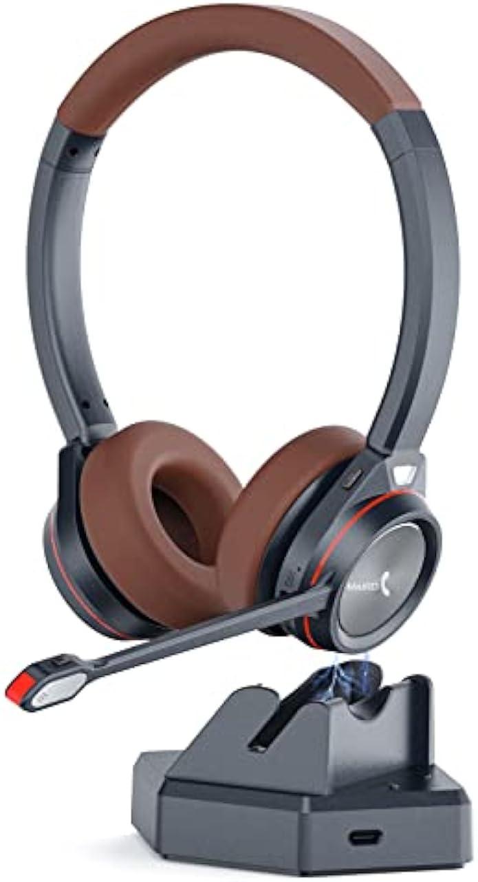 MAIRDI Bluetooth Headset with Microphone for PC, in-Built with Bluetooth Dongle for Computer, 40H Play Time, Wireless Headset for Work Office CallCenter Telephone Microsoft Teams Skype Conference