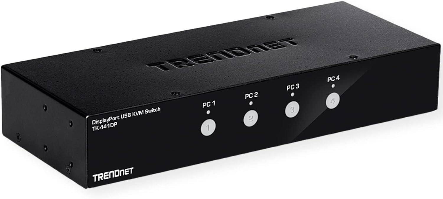 TRENDnet 4-Port Monitor DisplayPort KVM Switch with Audio, 2-Port USB 2.0 Hub, Supports 4K UHD 3840 x 2160 @ 60Hz, DisplayPort 1.2, Black, TK-441DP