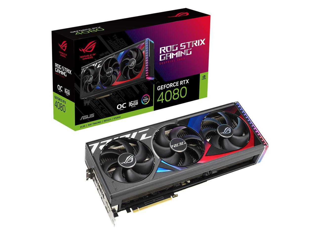 ASUS ROG Strix GeForce RTX 4080 OC Edition Gaming Graphics Card (PCIe 4.0, 16GB GDDR6X, HDMI 2.1a, DisplayPort 1.4a) ROG-STRIX-RTX4080-O16G-GAMING