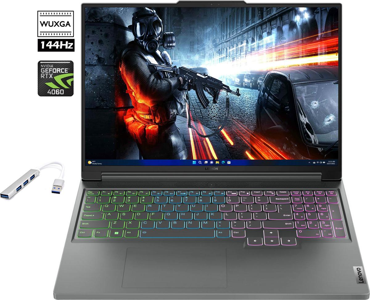 Lenovo Legion Slim 5 Gaming 16″ WUXGA NVIDIA GeForce RTX 4060 AMD Ryzen 5 7640HS 32GB DDR5 RAM 1TB SSD RGB Backlit HDMI 2.1 USB-C 3.2 DP 1.4 Windows 11 Pro Grey | USB Hub