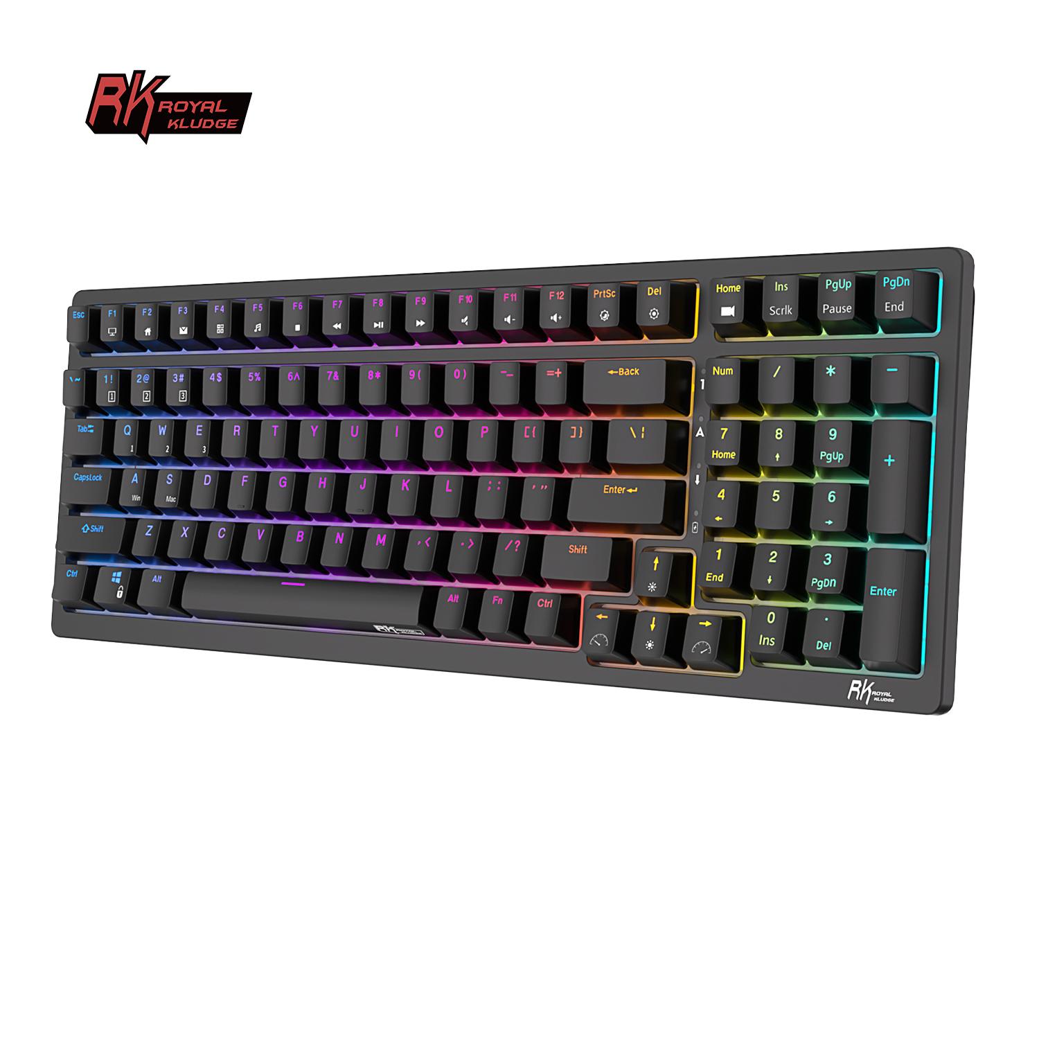 RK ROYAL KLUDGE RK98 Wireless Mechanical Keyboard Triple Mode 2.4G/BT5.1/USB-C 100 Keys Hot Swappable RGB Backlit 3750mAh Battery Gaming Keyboard Ergonomic Design Red Switch