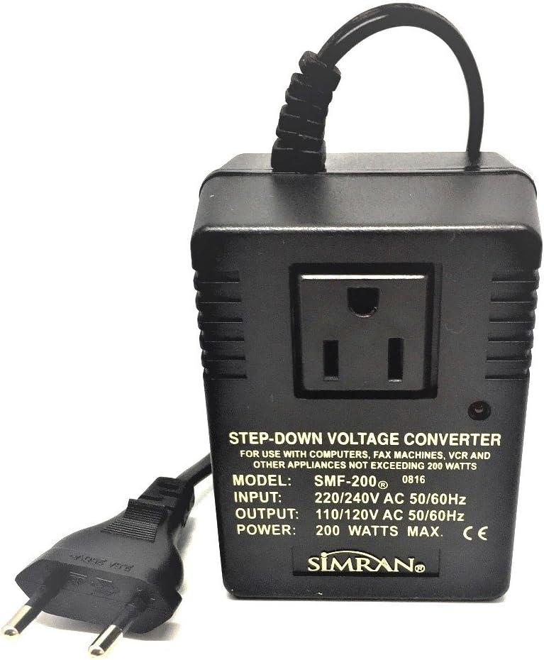 Simran SMF-200 Deluxe 200 Watts Step Down Voltage Converter for International Travel to AC 220V/240V Countries, Ideal for Laptops, Cameras, iPhones, Blackberry, iPods etc