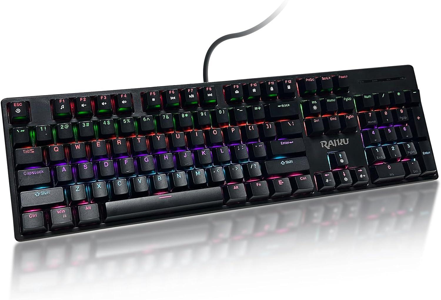 Full Size Mechanical Keyboard, Type-c Gaming Keyboard/Blue Switch, Durable Abs Keycaps/104-Key/21 RGB Modes, LED Backlit Wired Keyboards for Windows, PC, Gamers, Programmers, and Typists Black