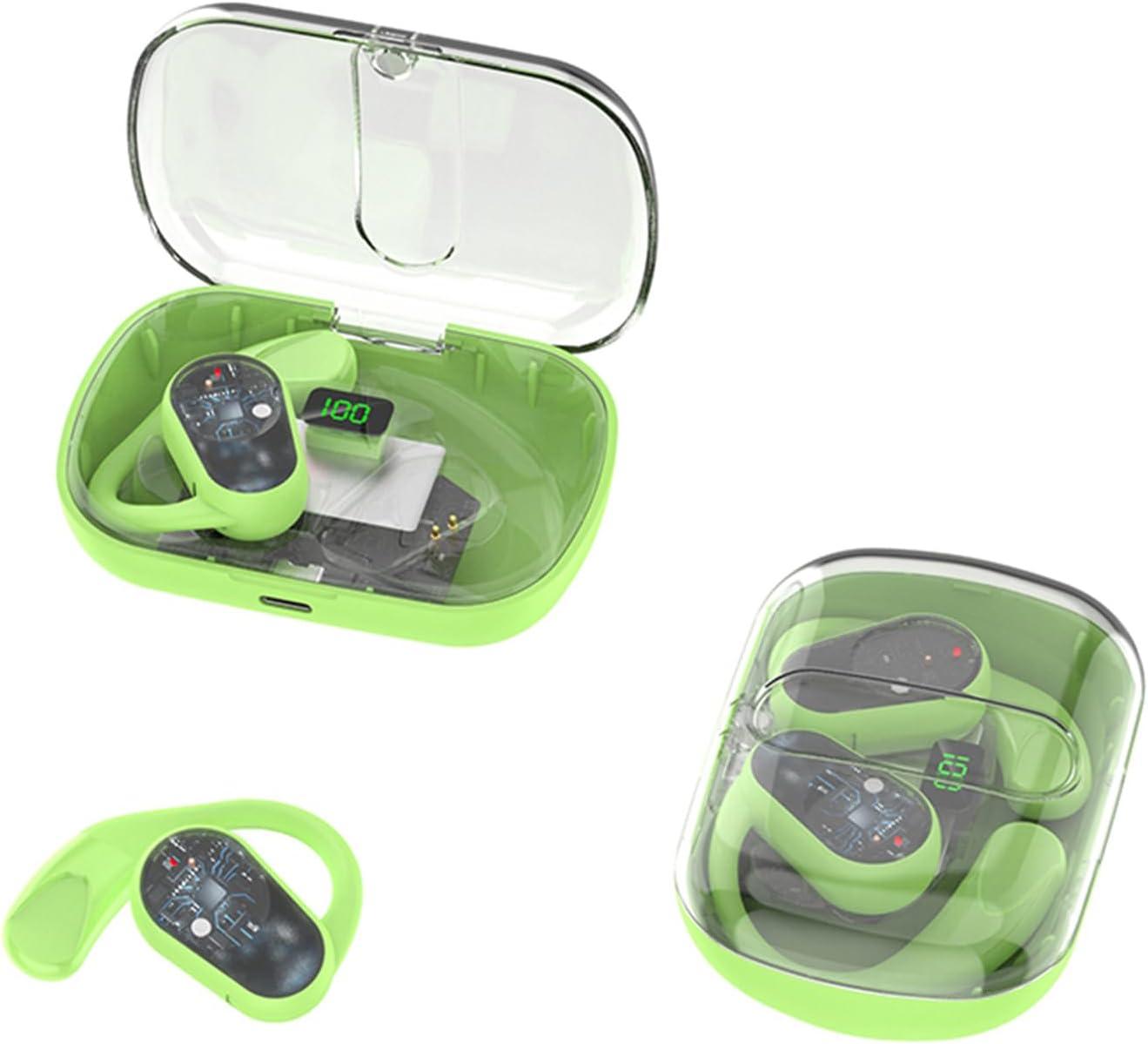 Xmenha Green Open Ear Earbuds Bone Conduction Earbuds with Earhooks Wireless Bluetooth Bone Conduction Headphones Headset Head Set Sports Open Ear Bone Conducting Induction Earbud Earphones for Work