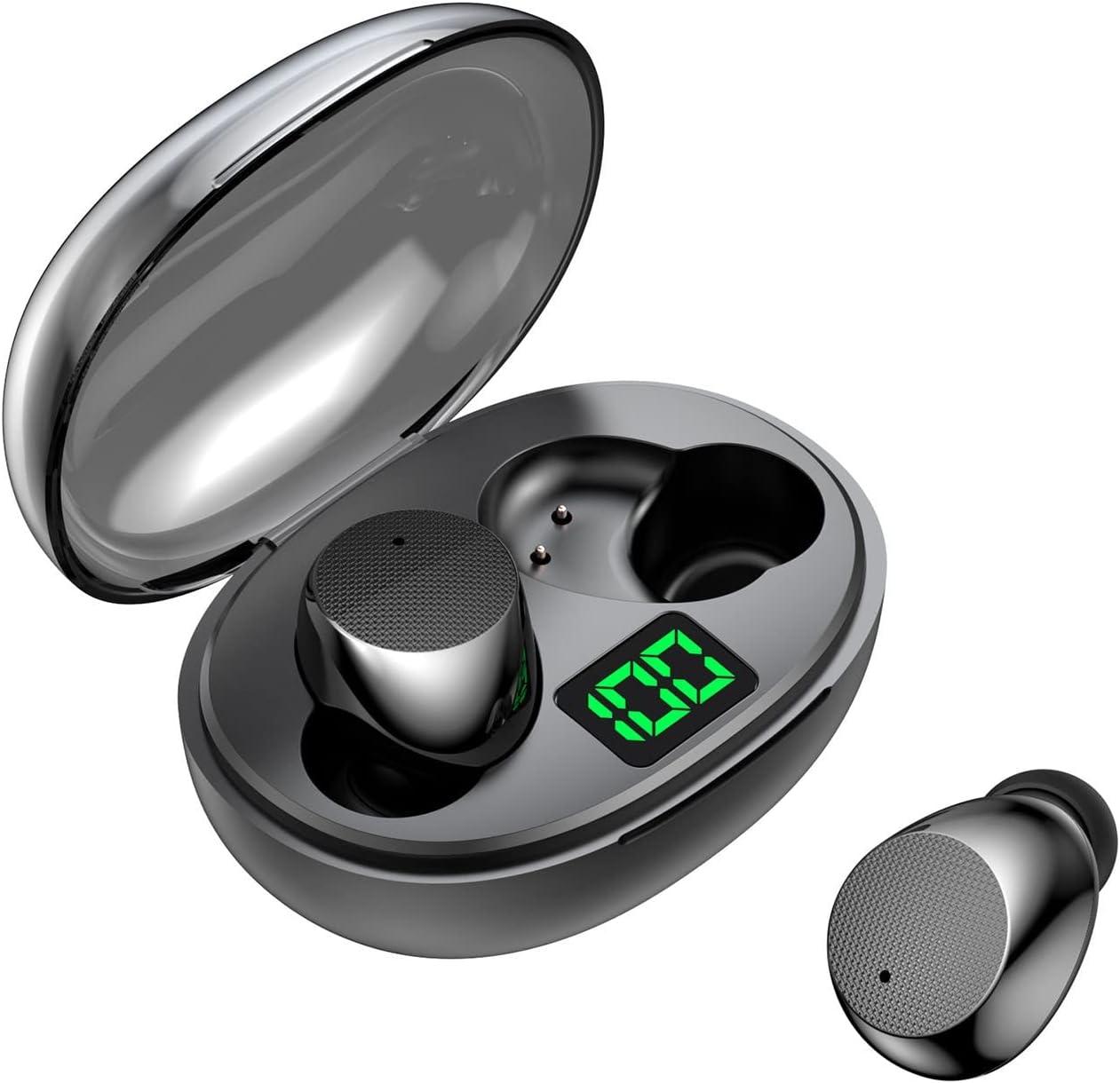 Wireless Earbuds Mini Ear Buds Bluetooth Headphones 5.3 IPX5 Waterproof Bluetooth Headsets Light-Weight Earphones with Microphone & Charging Case Digital Display for Smart Phone Workout Sports (Black)
