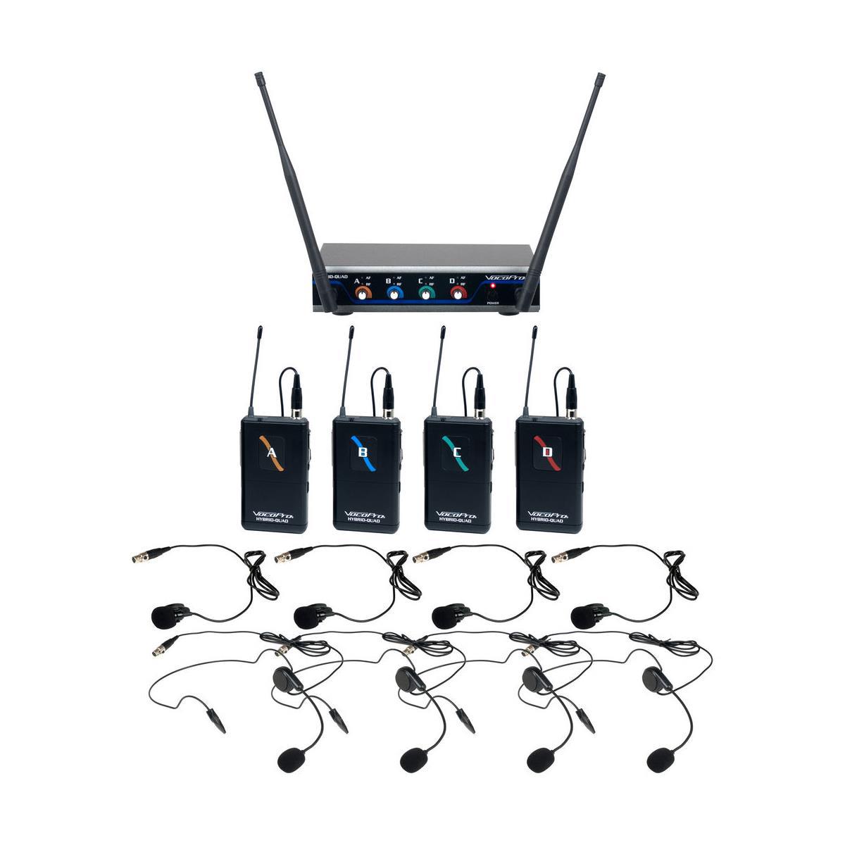 VocoPro Digital-Quad-B 4-Ch UHF Headset & Lapel Mic System, 903.1 to 912.2MHz