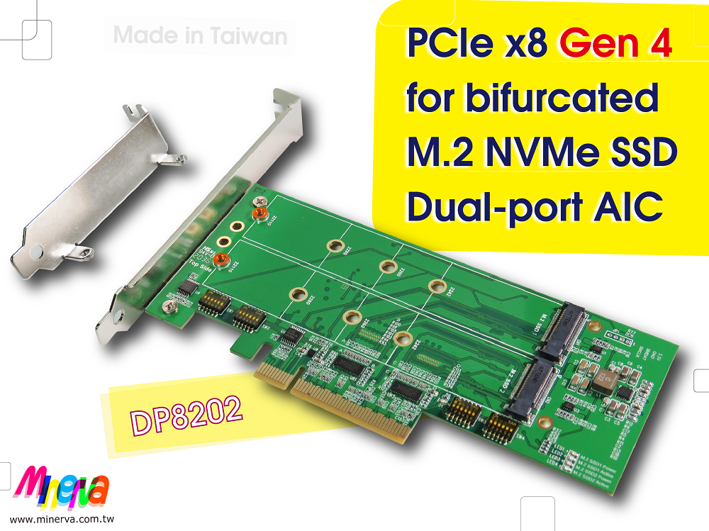 PCIe x8 Gen 4 with ReDriver to M.2 NVMe Dual Port