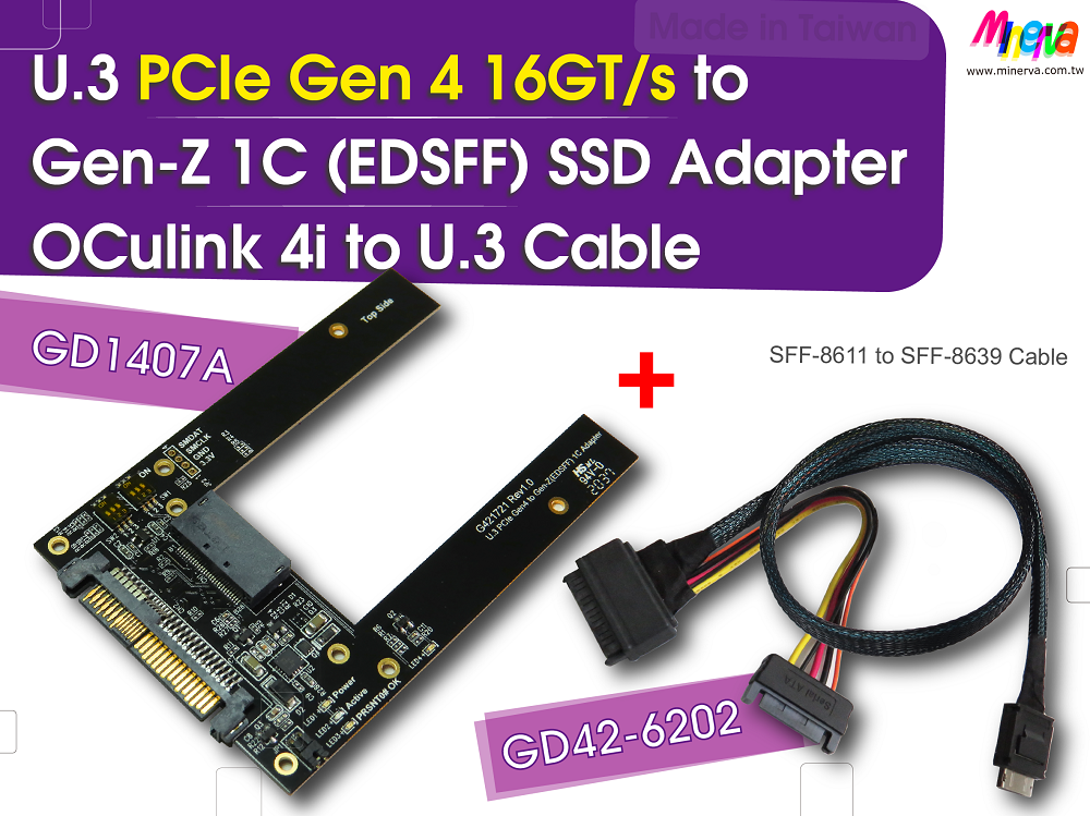 Адаптер U.3 PCIe 4.0 to EDSFF (Gen-Z) для SFF-TA-1006 и кабель OCulink 4i (SFF-8611) to U.3 (SFF-8639) 50см