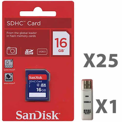 SanDisk 16GB SDHC Class 4 карты памяти (25 шт) с картридером