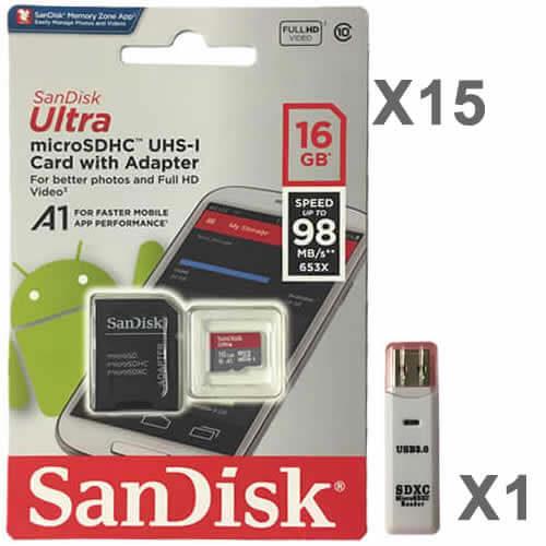Набор Sandisk Ultra 16GB microSDHC карт памяти (15 шт) с USB-ридером